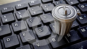 garbage bin on a computer keyboard