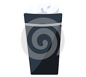 Garbage bin and crumpled papers vector illustration. Office trash can or black paper basket