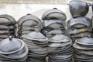 Garbage bin made from old rubber tires.