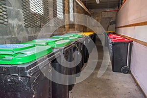 Garbage bins in the apartment building