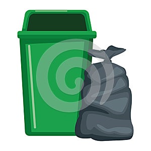 Garbage can and bag icon