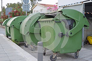 Garbage can, dustbin, rubbish-bin, Trashcan in park. photo