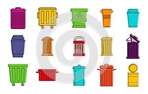 Garbage can icon set, color outline style