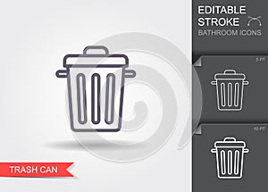 Garbage can. Line icon with editable stroke with shadow