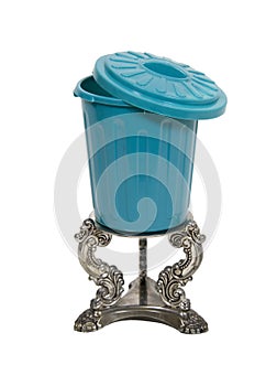 Garbage can on Silver Pedestal