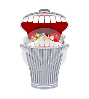 Garbage can with teeth. Trash can hungry. Eats rubbish