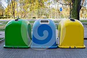Garbage cans for separation of waste.