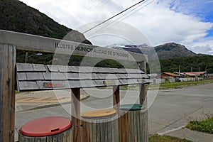 Garbage cans in Villa O`Higgins, Carretera Austral, Chile