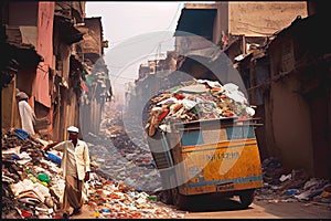 Garbage collection in poor over populated country photo