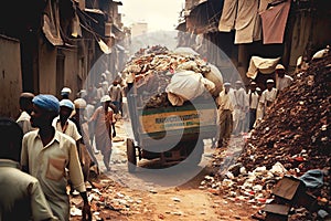 Garbage collection in poor over populated country photo