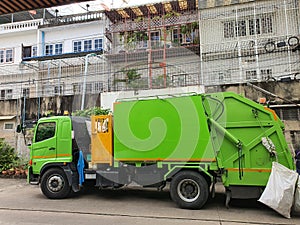 Garbage collection truck, collecting garbage from the community sorted for recycling