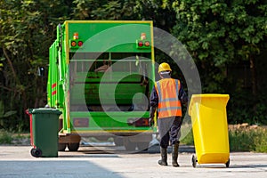 Garbage collector, Workers collect garbage with Garbage collection truck