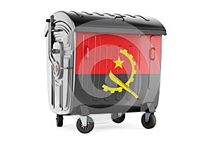 Garbage container with Angolan flag, 3D rendering