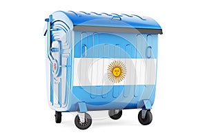 Garbage container with Argentinean flag, 3D rendering