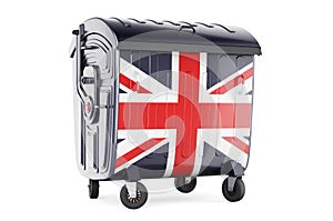 Garbage container with British flag, 3D rendering