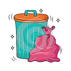 Garbage container, colored Line art vector illustration