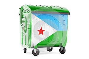 Garbage container with Djiboutian flag, 3D rendering photo