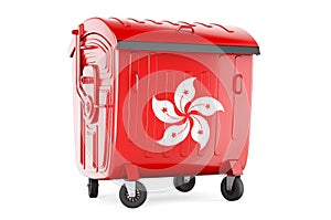 Garbage container with Hong Kong flag, 3D rendering