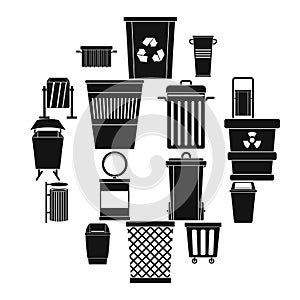 Garbage container icons set, simple style
