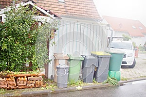 Garbage containers near the house