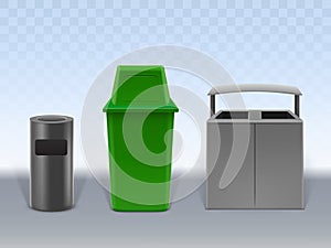 Garbage containers set on transparent background.