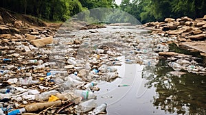 Garbage covering the riverbed