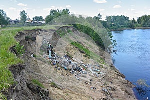 Garbage dump on the bank of the river