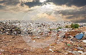 Garbage dump pile in trash dump or landfill