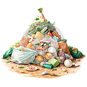 Garbage heap landfill, concept environmental problem, save nature, recycling waste and garbage, on a white background