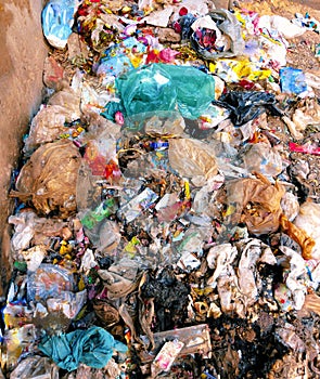 House hold garbage heap waste garbage-pile trash rubbish dump litter dirty solid-rubbish scrap refuse plasticbags image photo photo