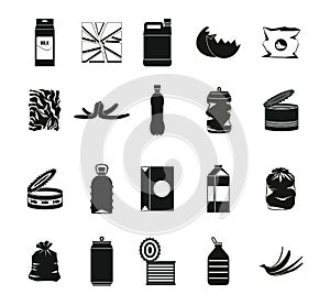 Garbage icon set, simple style