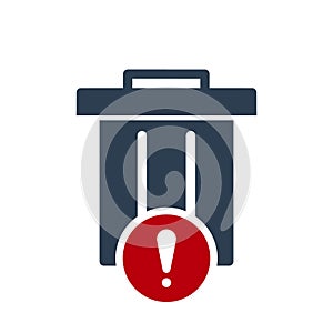 Garbage icon, Tools and utensils icon with exclamation mark. Garbage icon and alert, error, alarm, danger symbol