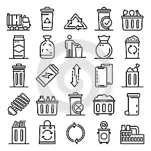 Garbage icons set, outline style