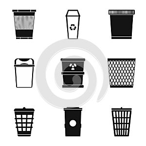 Garbage icons set, simple style