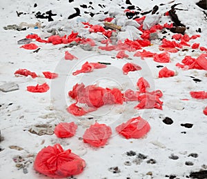 Garbage on the landfill in winter