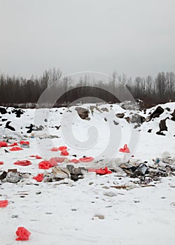Garbage on the landfill in winter