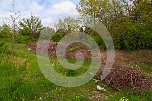 Garbage left in nature. Illustrative editorial. May 13, 2021 Balti Moldova. Background with copy space