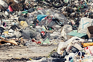Garbage pile in trash dump or landfill