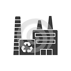 Garbage processing plant glyph black icon. Green manufacturing and ecology recycling producing. Environment protect