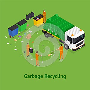 Garbage Recycling Concept Card Poster Ad 3d Isometric View. Vector