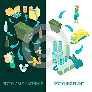 Garbage Recycling Isometric Banners