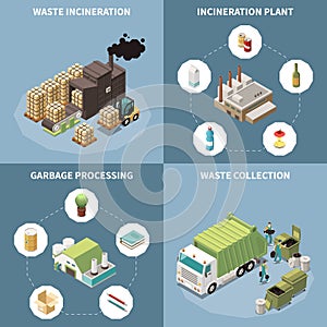 Garbage Recycling Isometric Icon Set