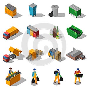 Garbage Recycling Isometric Icons Collection