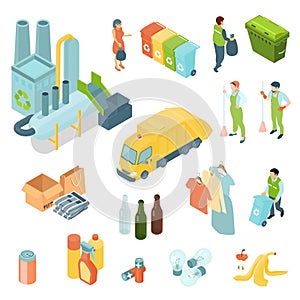 Garbage Recycling Isometric Icons Set