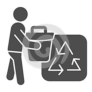 Garbage recycling solid icon. Environment vector illustration isolated on white. Trash bin and recycle sign glyph style