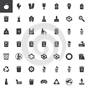 Garbage and recycling vector icons set