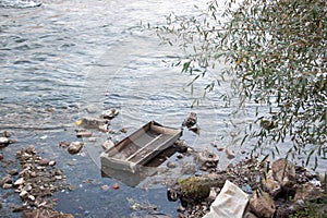 Garbage in the river Nisava photo