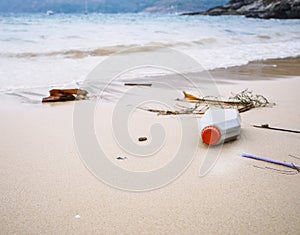 Garbage Rubbish on beach Plastic Bottles Trash Environmental pollution