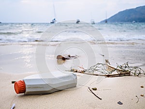 Garbage Rubbish on beach Plastic Bottles Trash Environmental pollution