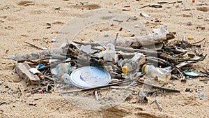 garbage on sand beach